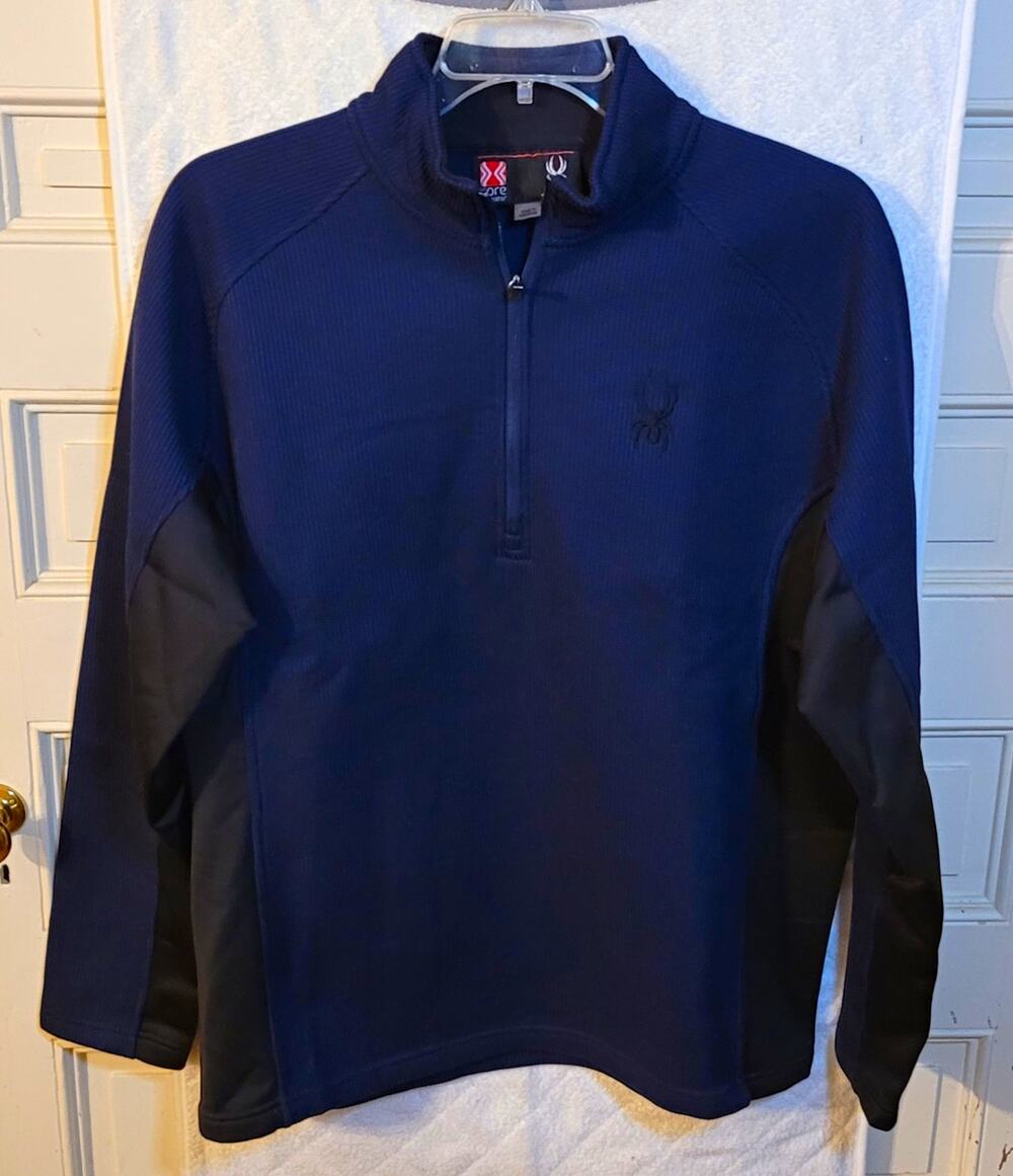 Spyder Core Sweater Men's XL Blue/Black 1/4 Zip Mock Neck Style # 122230